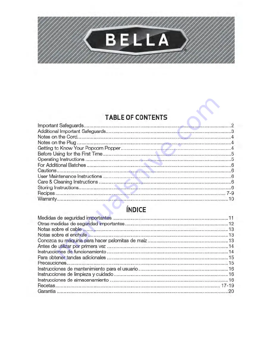 Bella Popcorn Popper Instruction Manual Download Page 2