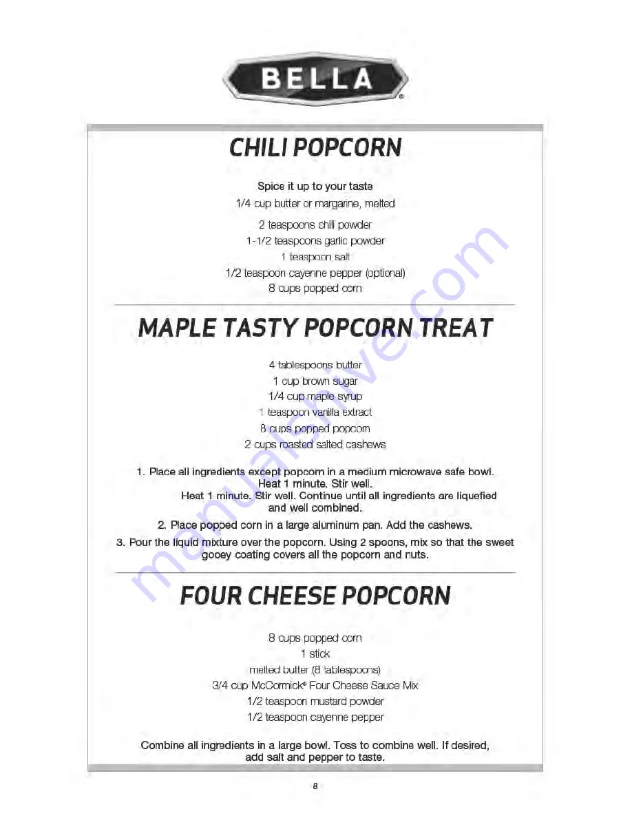 Bella Popcorn Popper Instruction Manual Download Page 9