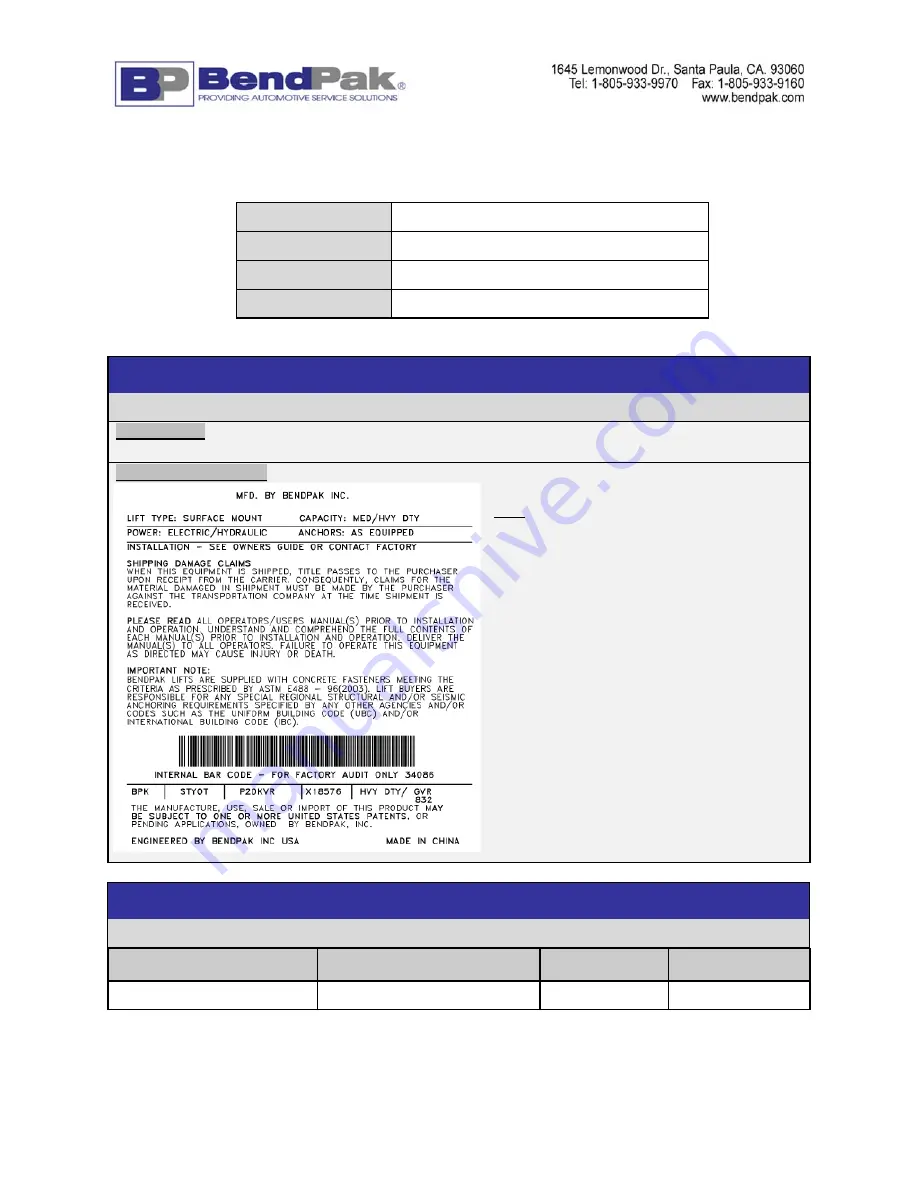 BendPak 5175025 Service Manual Download Page 25