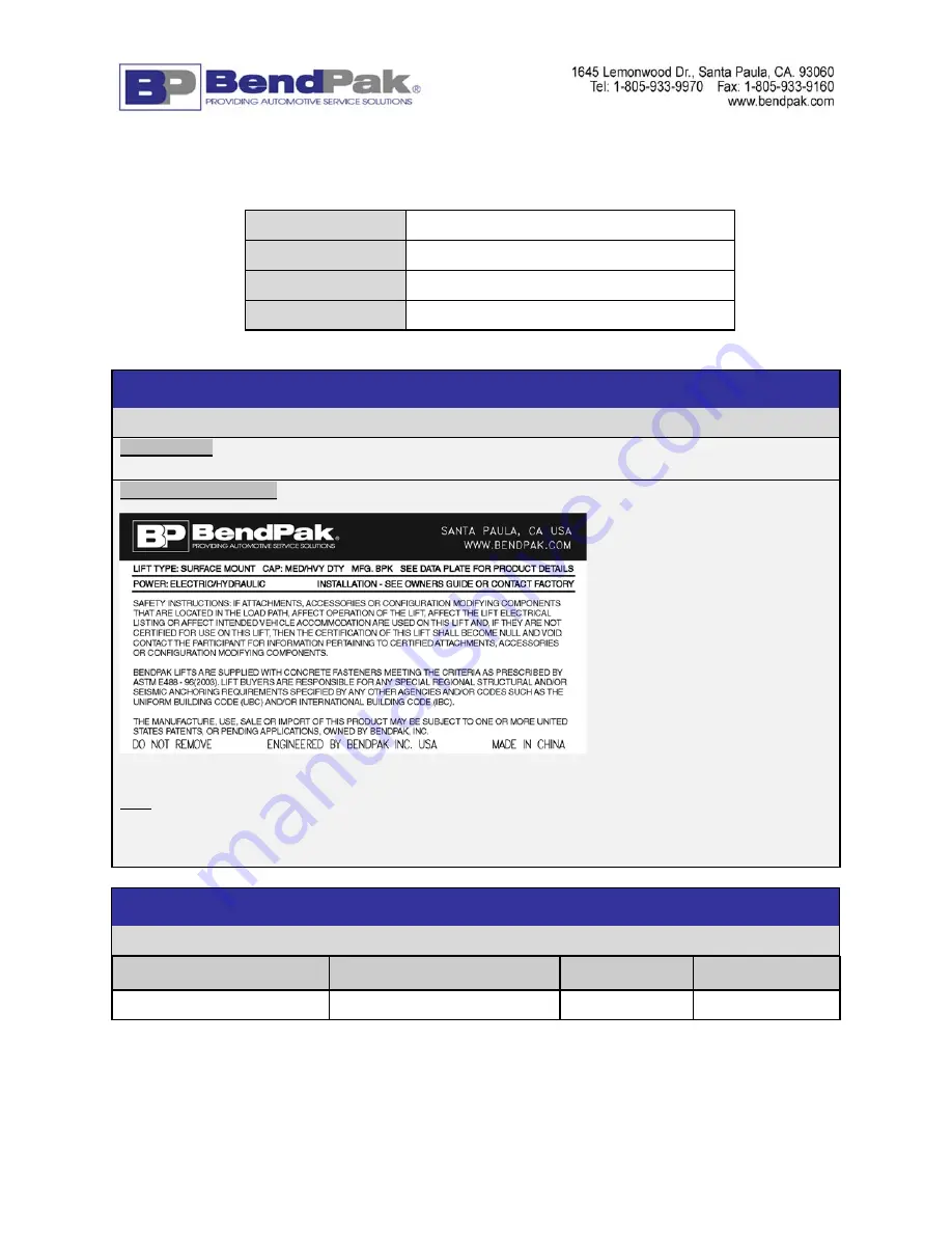 BendPak 5175025 Service Manual Download Page 27