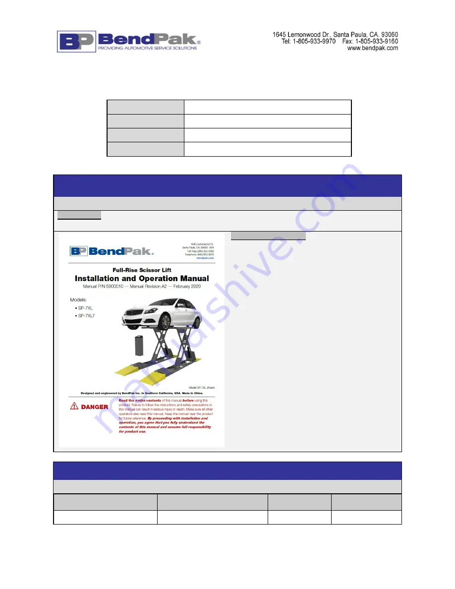 BendPak 5175993 Service Manual Download Page 21