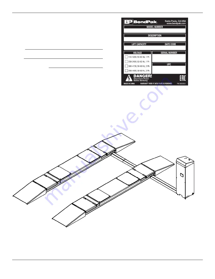 BendPak SP-7XE Installation And Operation Manual Download Page 3