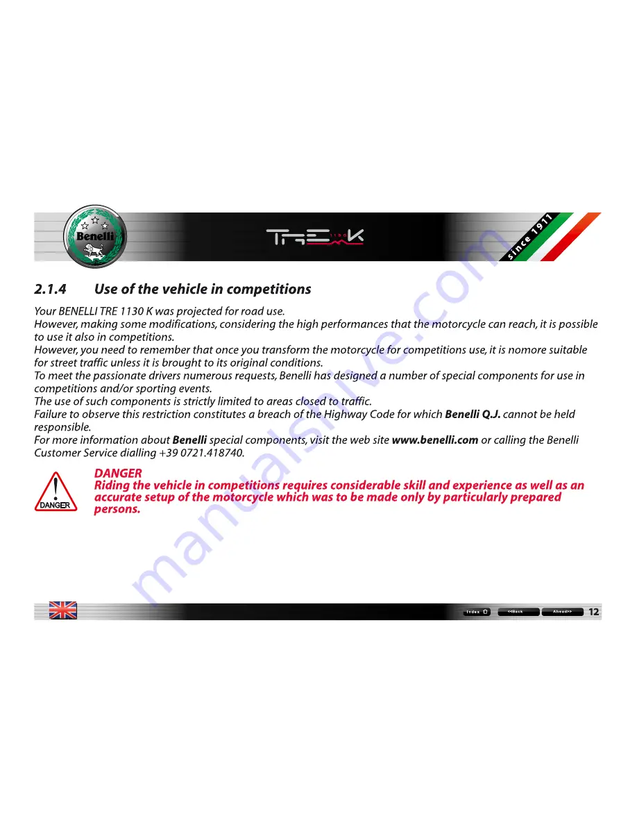 Benelli Tre 1130 K Owner'S Manual Download Page 16