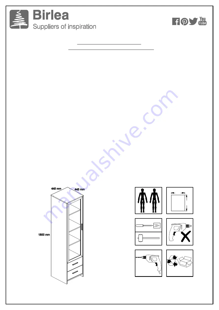 Birlea EDGEWARE GLASS DOOR CABINET Скачать руководство пользователя страница 2