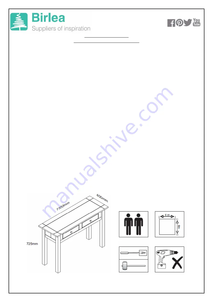 Birlea SANTIAGO 2 DRAWER CONSOLE TABLE Скачать руководство пользователя страница 1