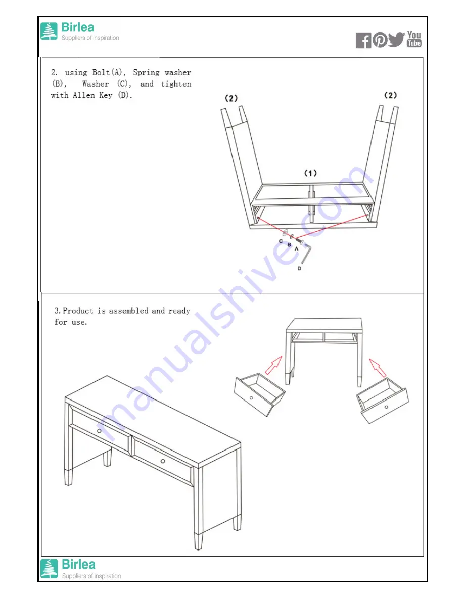 Birlea Valencia 2 Drawer Sideboard Assembly Instructions Download Page 3