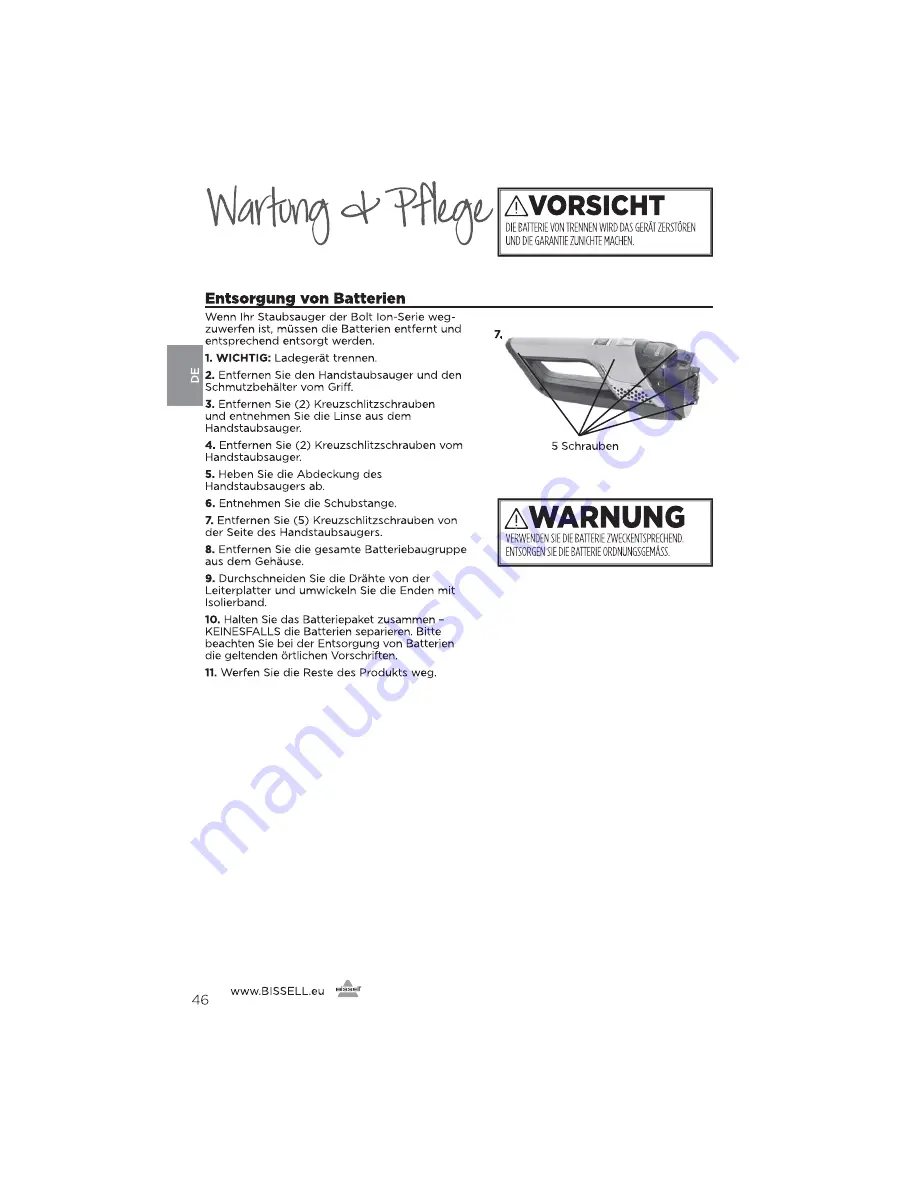 Bissell 1313 Series User Manual Download Page 46