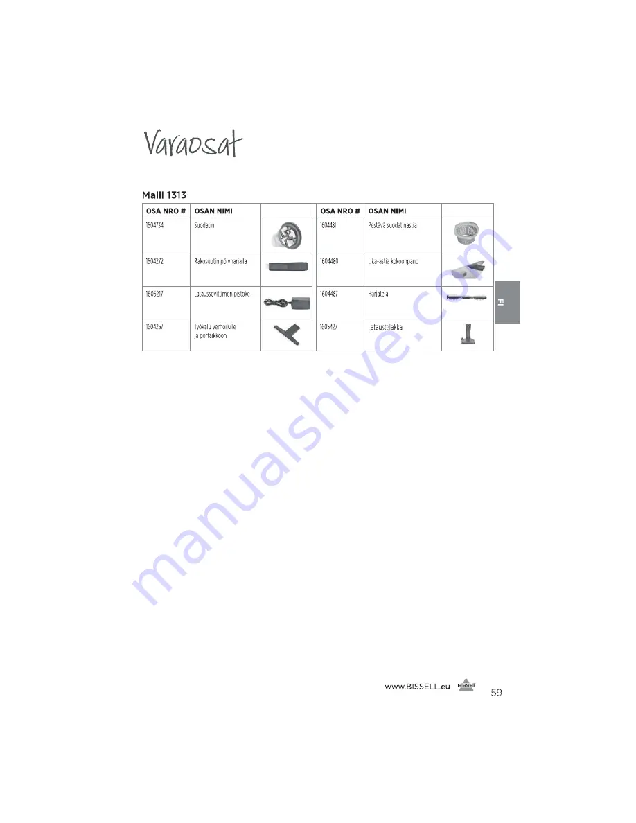 Bissell 1313 Series User Manual Download Page 59