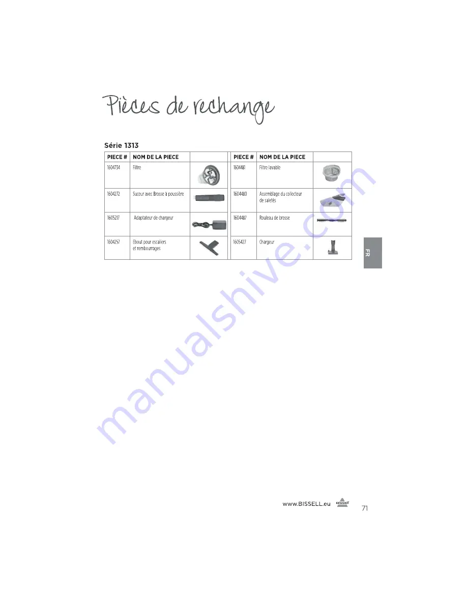 Bissell 1313 Series Скачать руководство пользователя страница 71