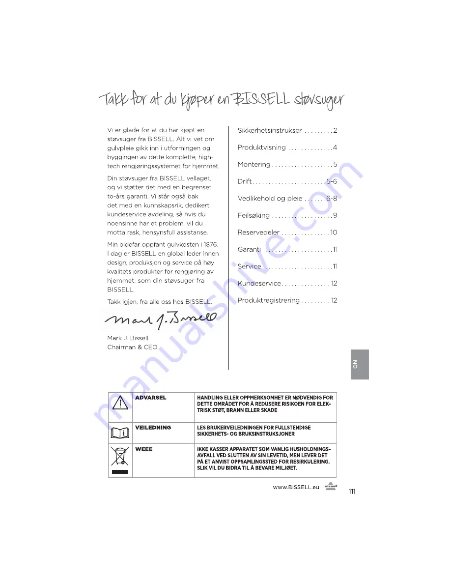 Bissell 1313 Series User Manual Download Page 111