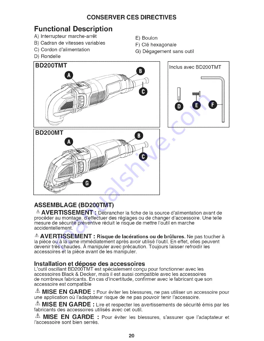 Black & Decker BD200MT type 2 Instruction Manual Download Page 20