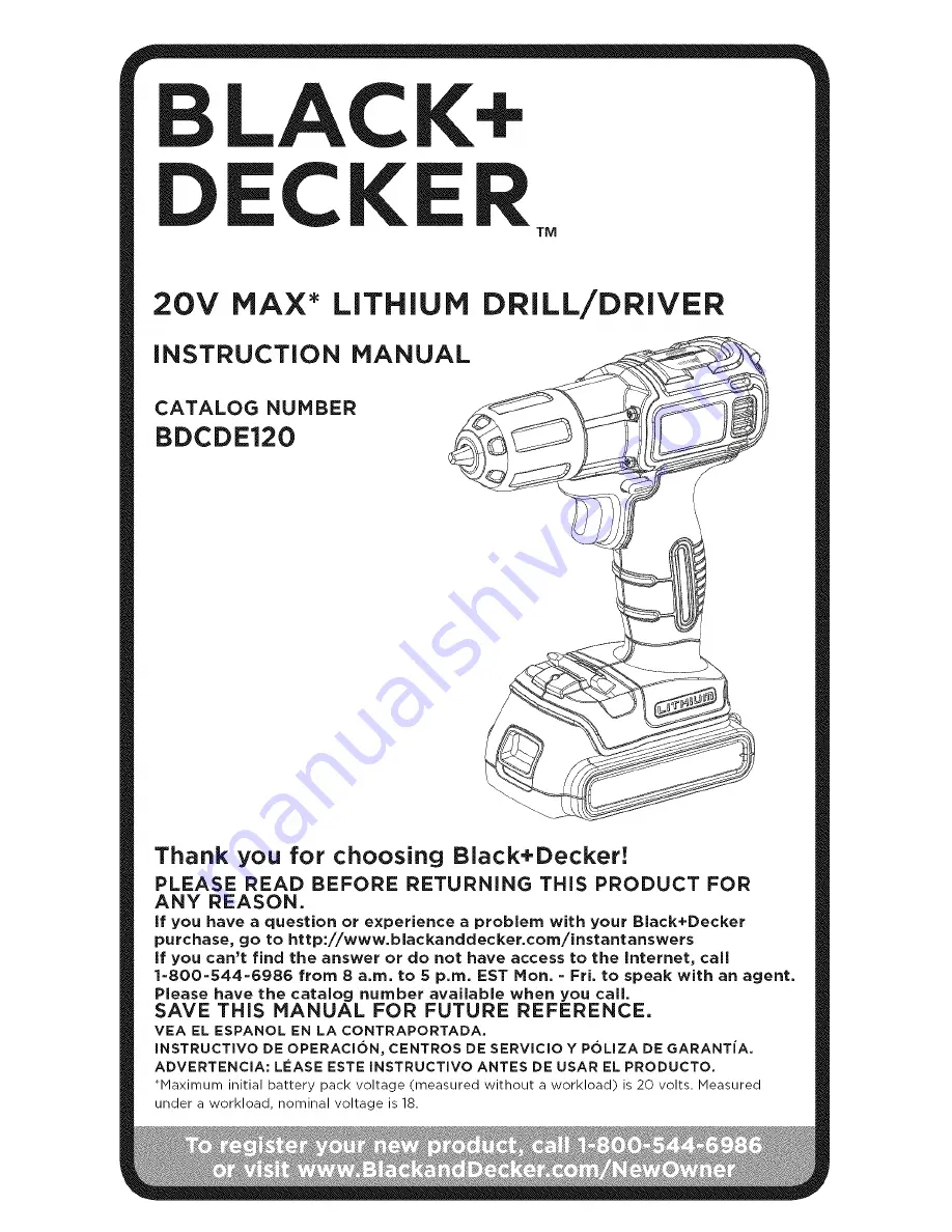 Black & Decker BDCDE120 Instruction Manual Download Page 1