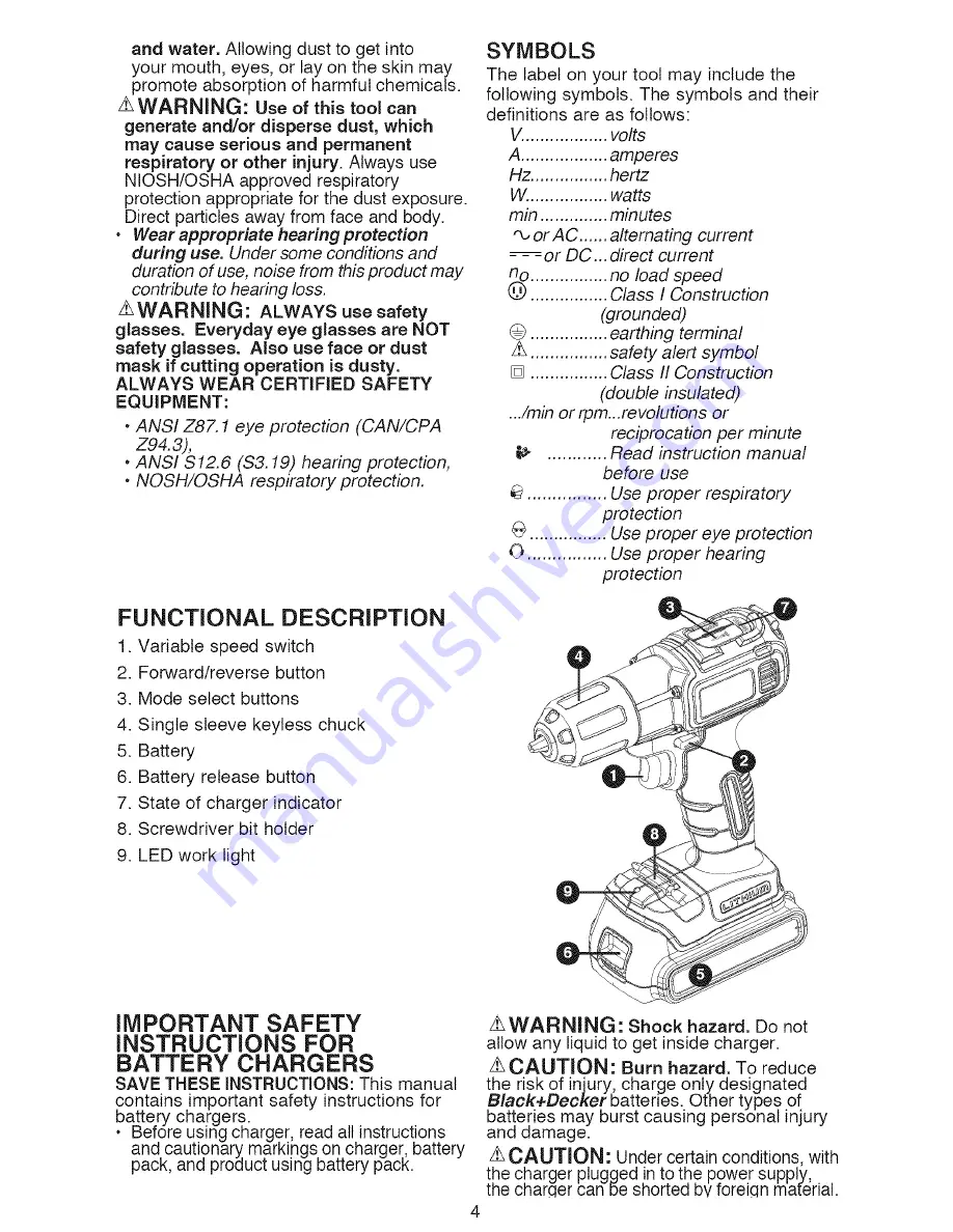 Black & Decker BDCDE120 Instruction Manual Download Page 4