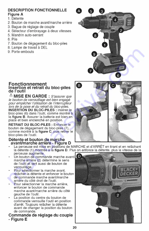 Black & Decker BDCDHP220 Instruction Manual Download Page 20