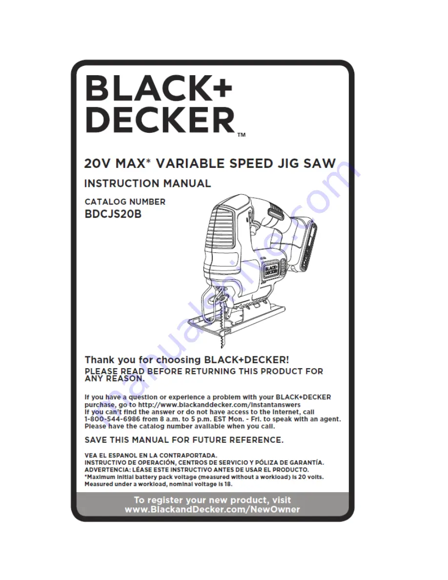 Black & Decker BDCJS20B Instruction Manual Download Page 1