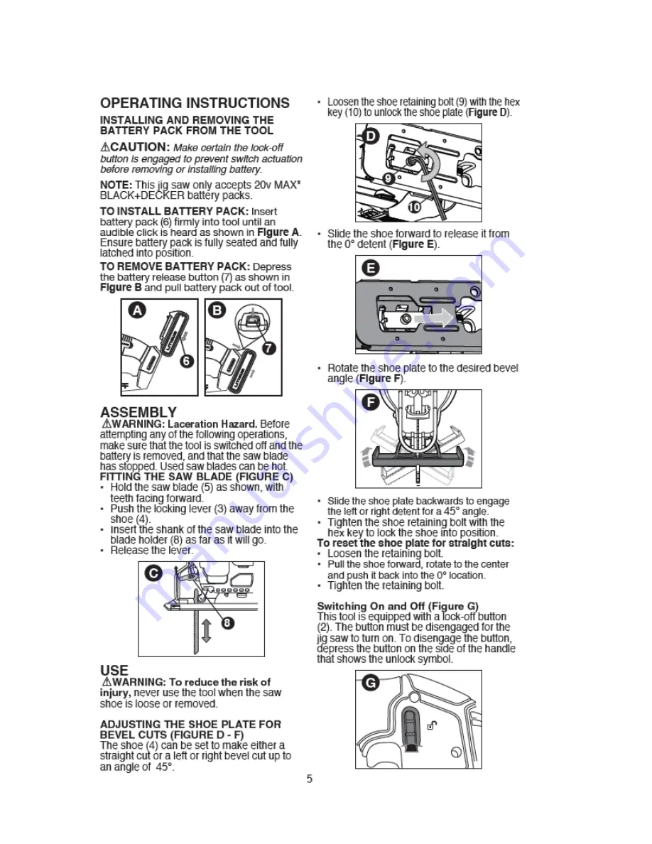 Black & Decker BDCJS20B Instruction Manual Download Page 5