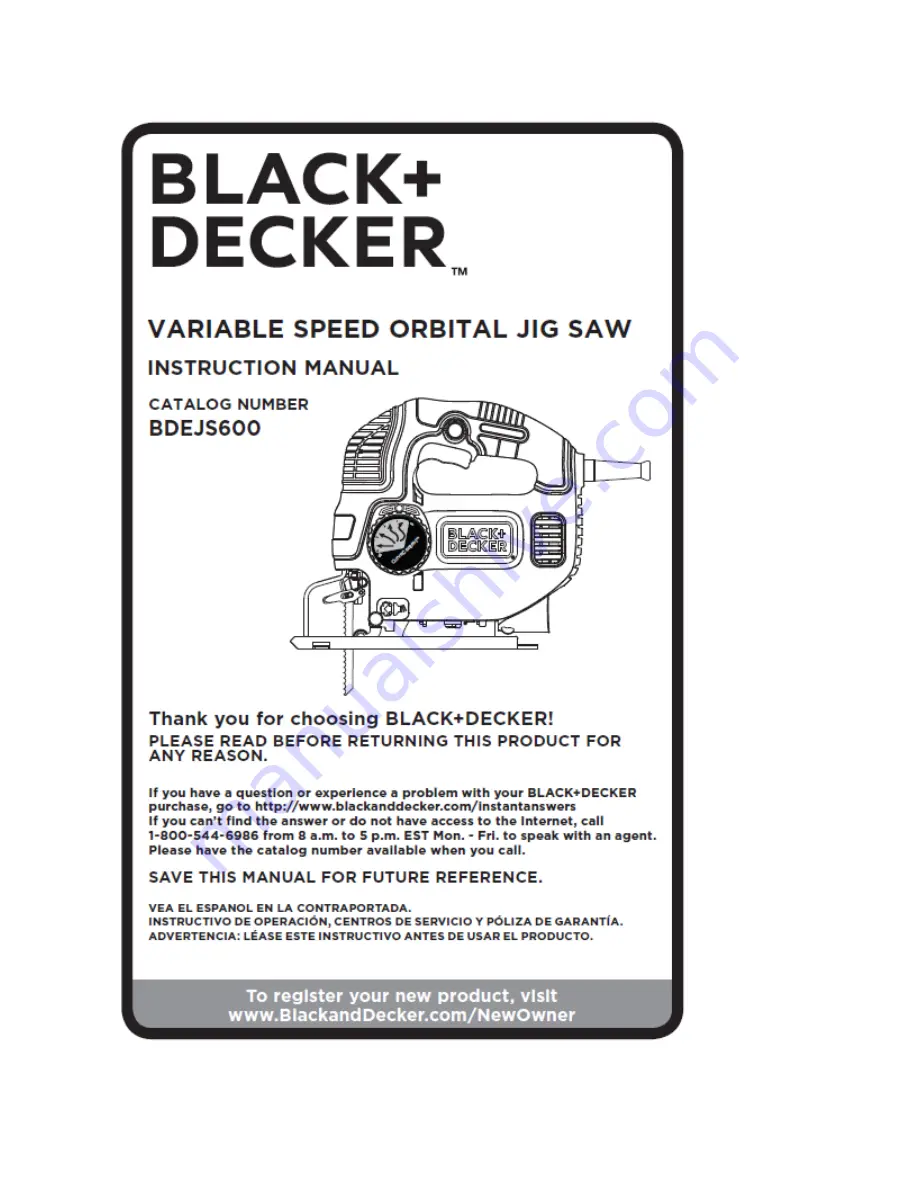 Black & Decker BDEJS600 Instruction Manual Download Page 1