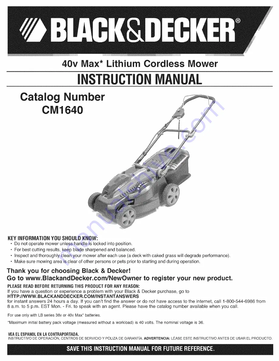 Black & Decker CM1640 Instruction Manual Download Page 1