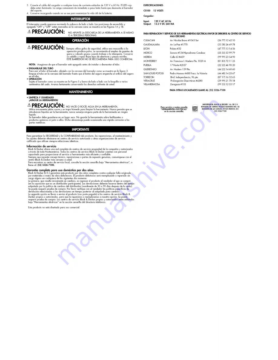 Black & Decker CS100 Instruction Manual Download Page 4