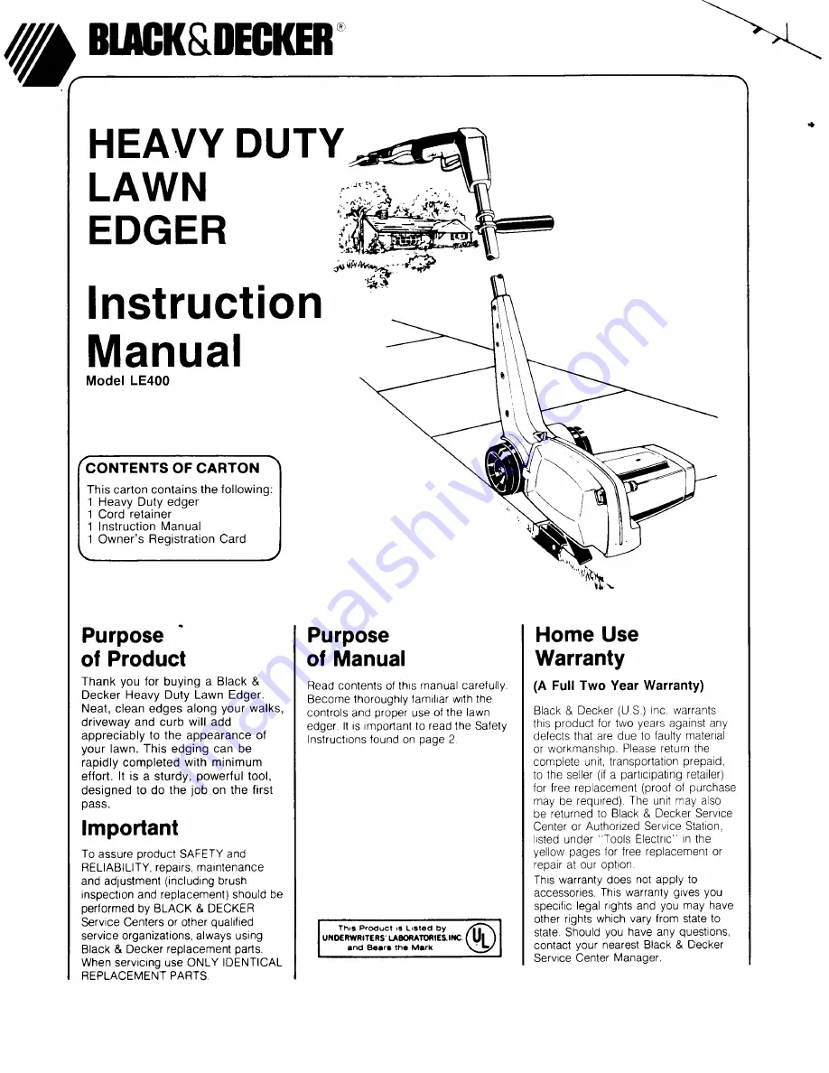 Black & Decker LE400 Instruction Manual Download Page 1