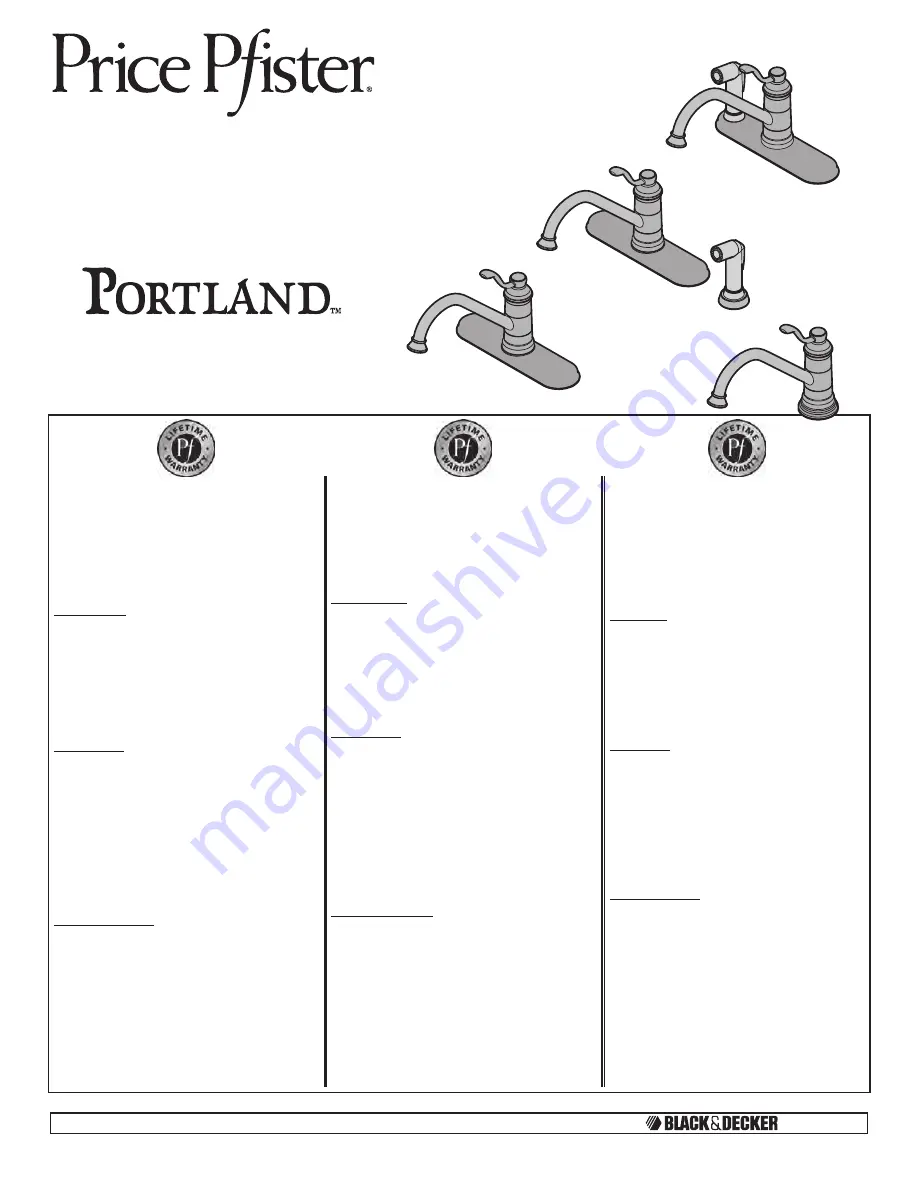 Black & Decker Price Pfister Portland 34 Series Manual Download Page 1