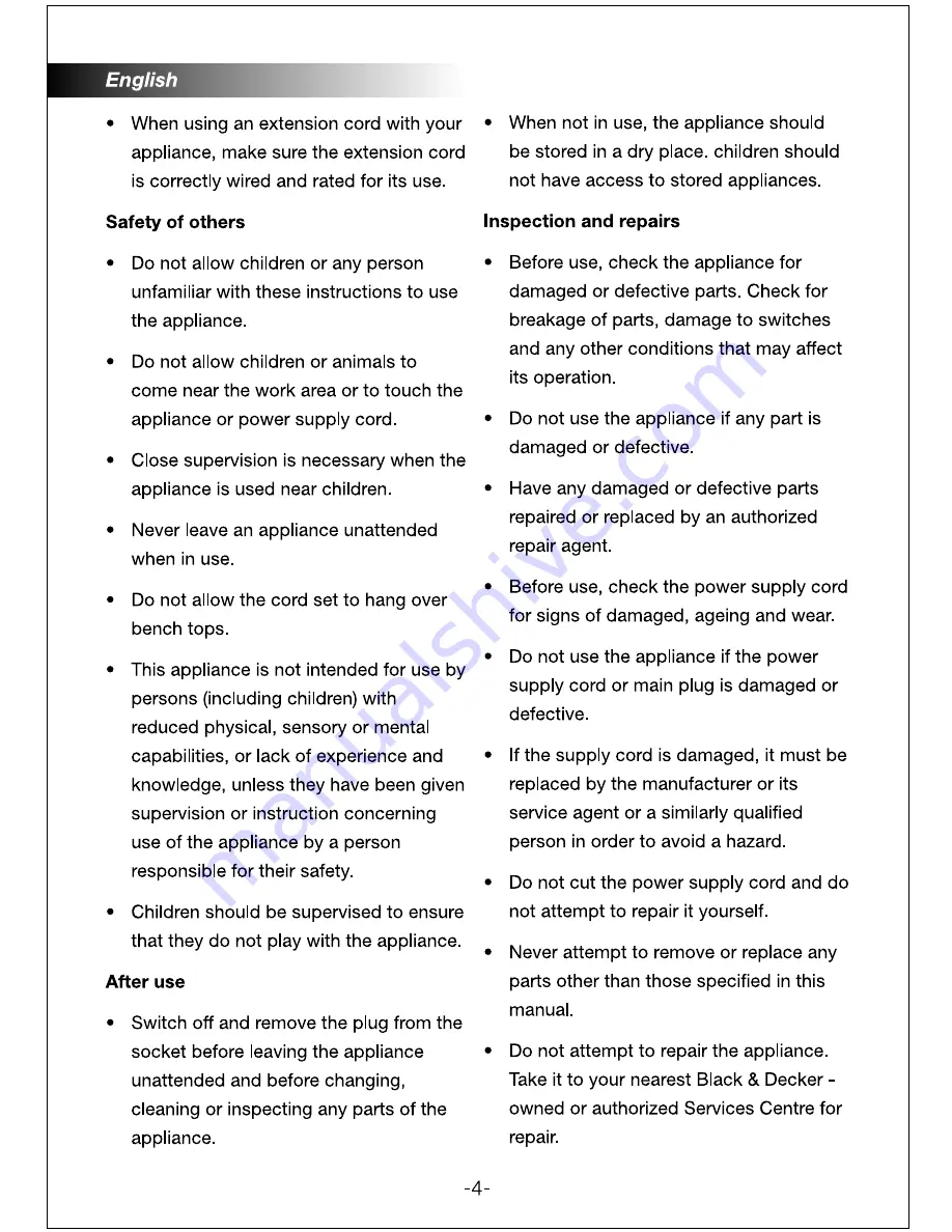 Black & Decker TS4040 Instruction Manual Download Page 4