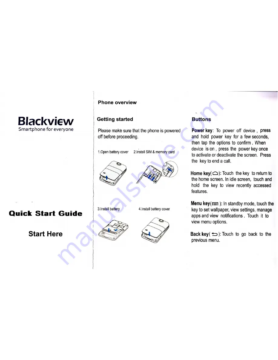 Blackview BV6000 Quick Start Manual Download Page 1