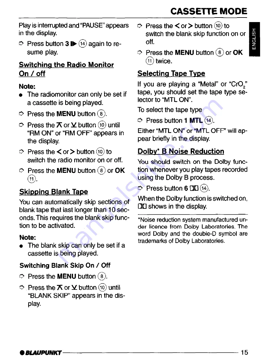 Blaupunkt Daytona Beach C51 Operating And Installation Instructions Download Page 15