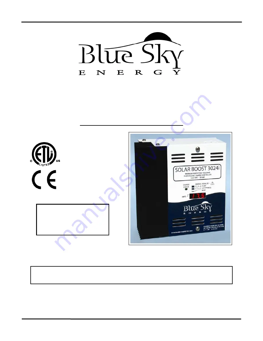 Blue Sky Energy SOLAR BOOST 3024iL Installation And Operation Manual Download Page 17