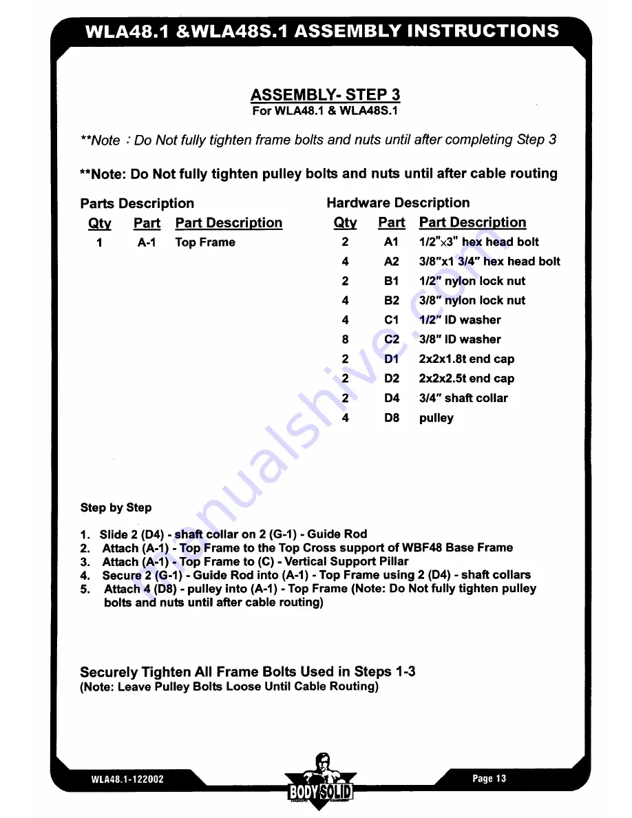 Body Solid LAT-ATTACHMENT WLA48 Owner'S Manual Download Page 14