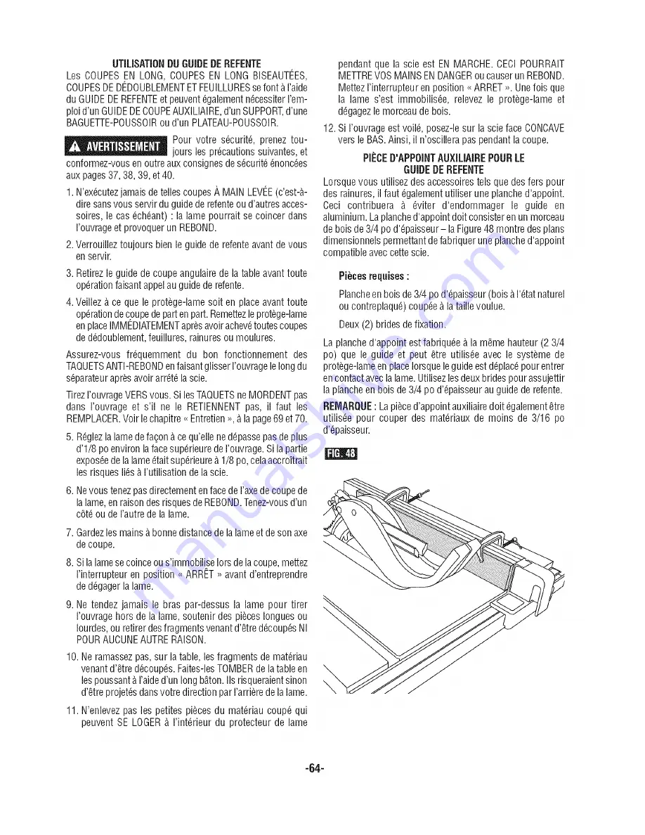 Bosch GTS1031 Operating Instructions Manual Download Page 64