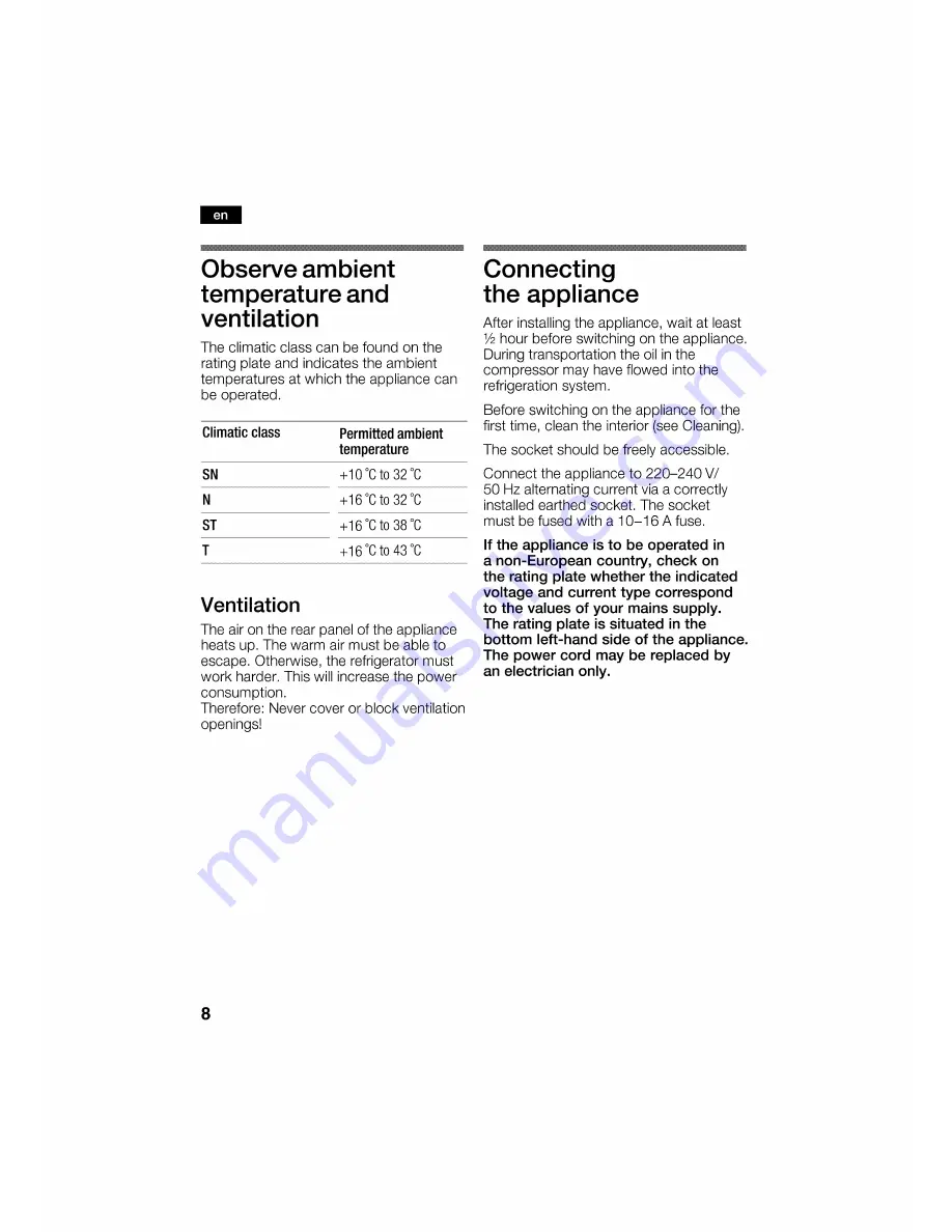 Bosch KDN45X00AU Operating Instructions Manual Download Page 8