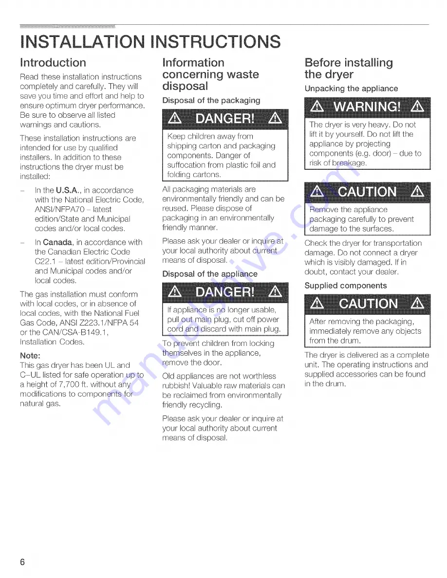 Bosch Nexxt Premium Gas Operating Operating, Care And Installation Instructions Manual Download Page 6