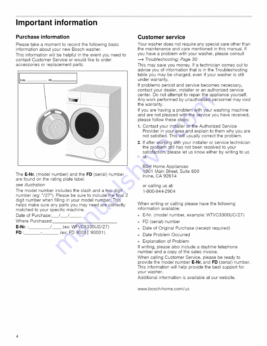 Bosch wat28400uc Use And Care Manual Download Page 4