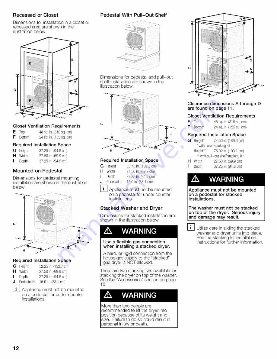 Bosch WTVC8530UC - Vision 800 Series Gas Dryer Operating And Installation Instructions Download Page 12