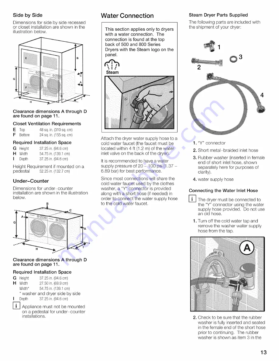 Bosch WTVC8530UC - Vision 800 Series Gas Dryer Operating And Installation Instructions Download Page 13