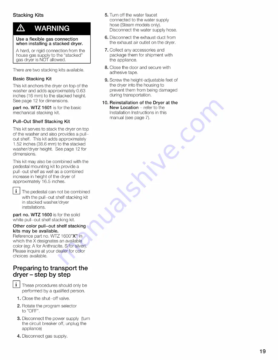 Bosch WTVC8530UC - Vision 800 Series Gas Dryer Operating And Installation Instructions Download Page 19