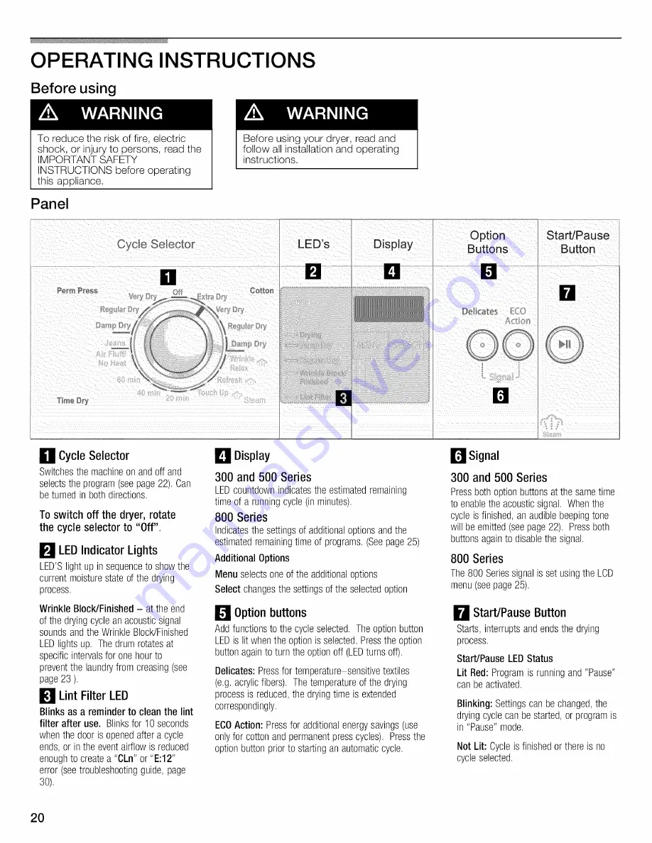 Bosch WTVC8530UC - Vision 800 Series Gas Dryer Operating And Installation Instructions Download Page 20