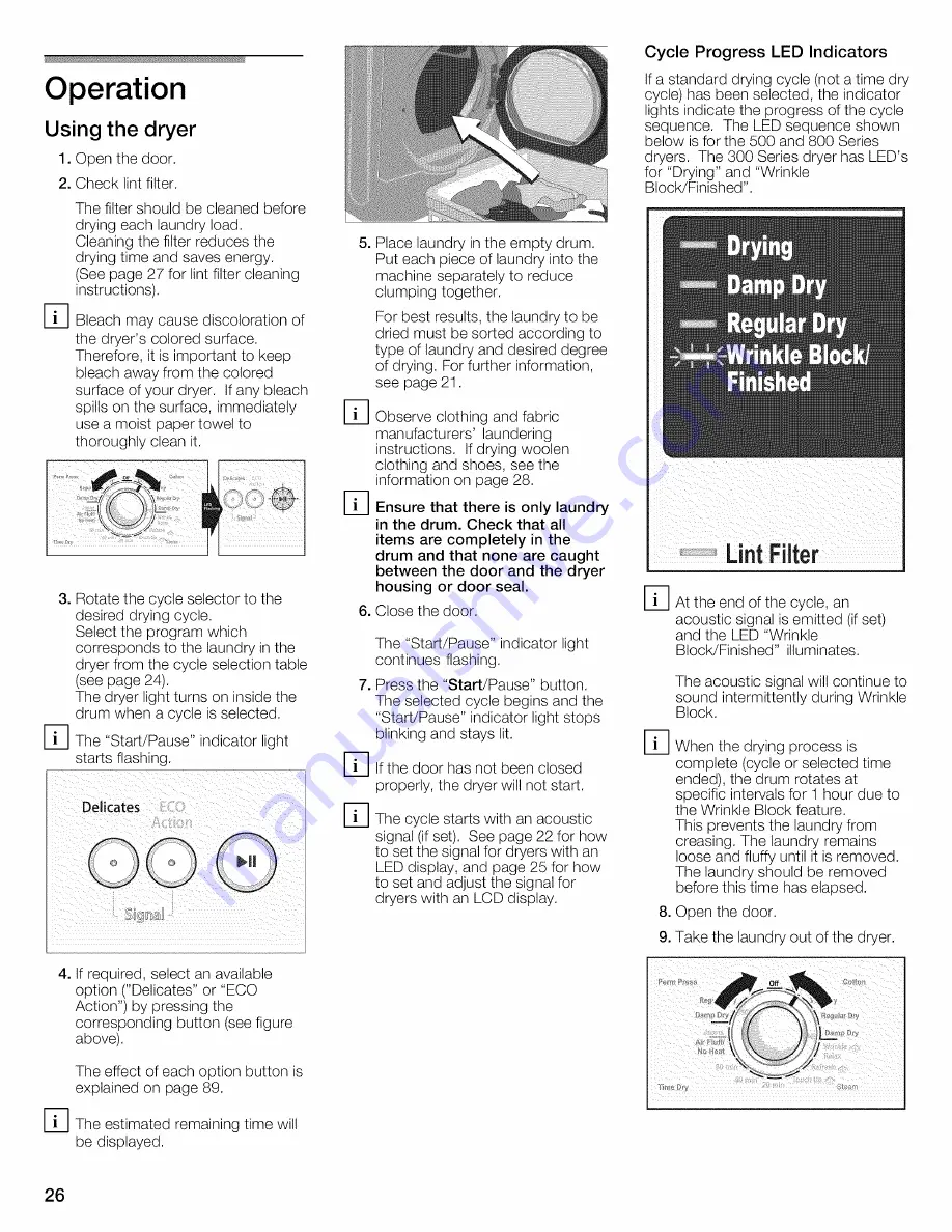 Bosch WTVC8530UC - Vision 800 Series Gas Dryer Operating And Installation Instructions Download Page 26