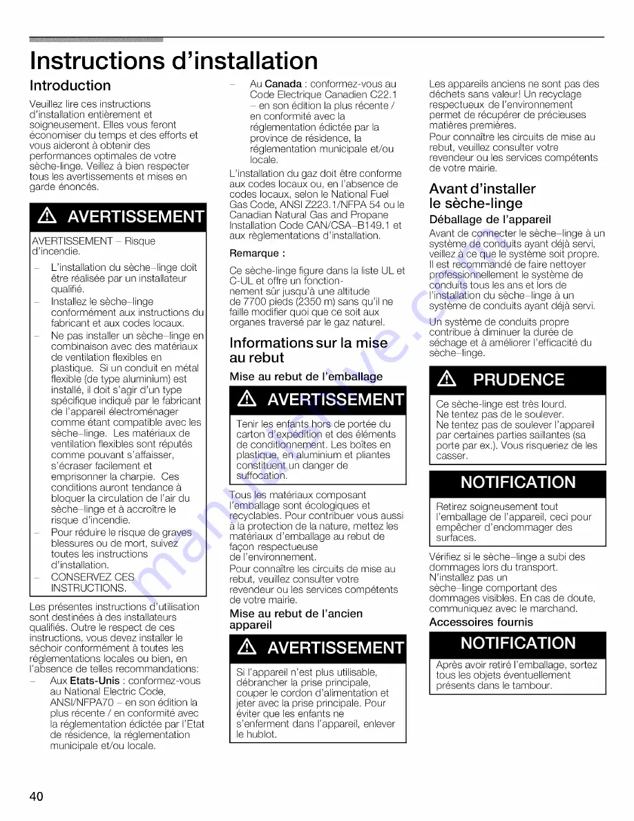 Bosch WTVC8530UC - Vision 800 Series Gas Dryer Operating And Installation Instructions Download Page 40