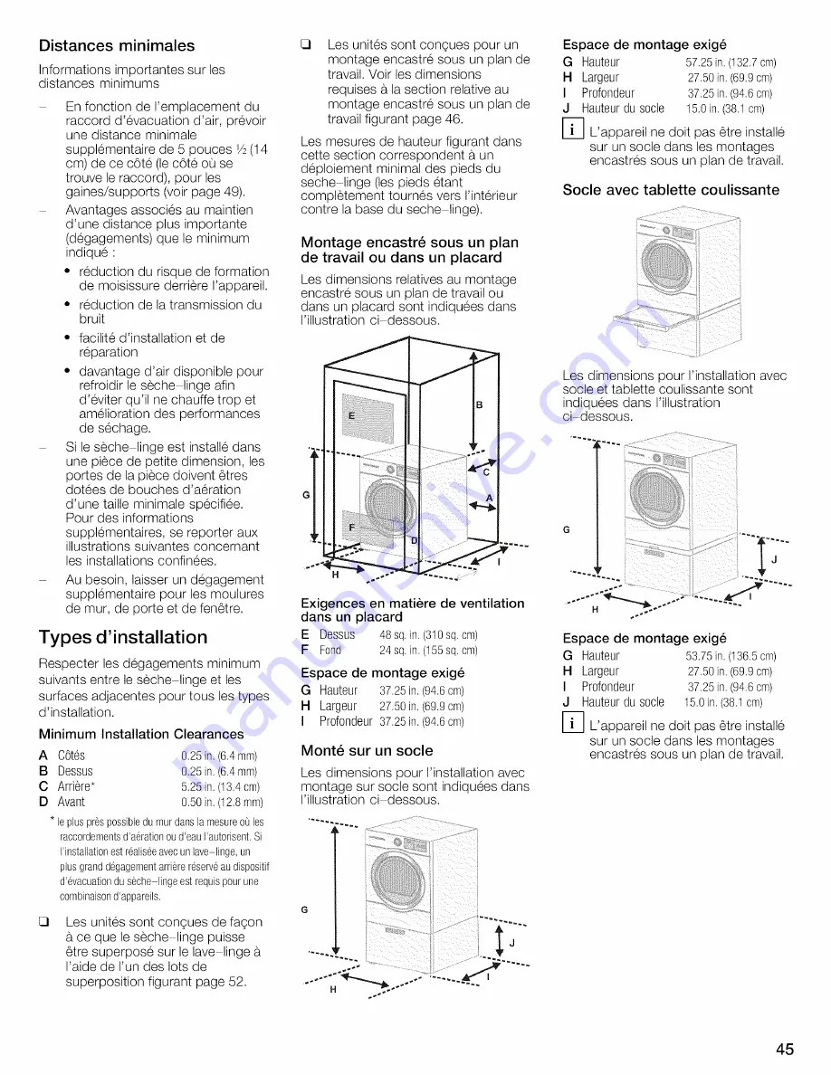 Bosch WTVC8530UC - Vision 800 Series Gas Dryer Operating And Installation Instructions Download Page 45