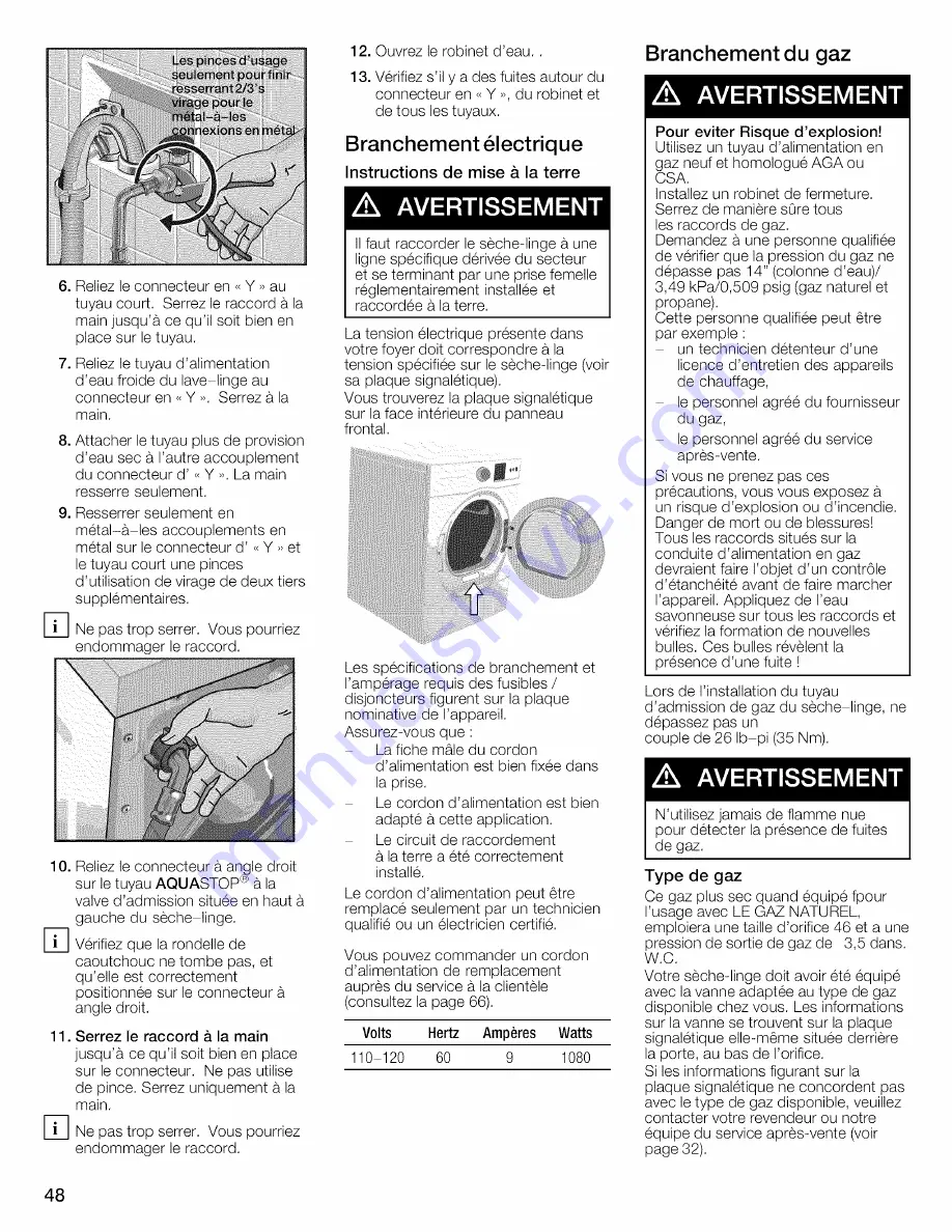 Bosch WTVC8530UC - Vision 800 Series Gas Dryer Operating And Installation Instructions Download Page 48