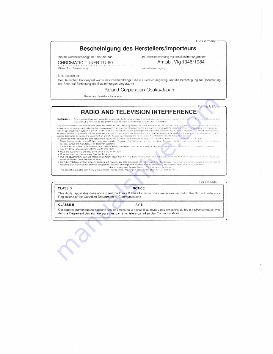 Boss TU-50 chromatic tuner Owner'S Manual Download Page 2