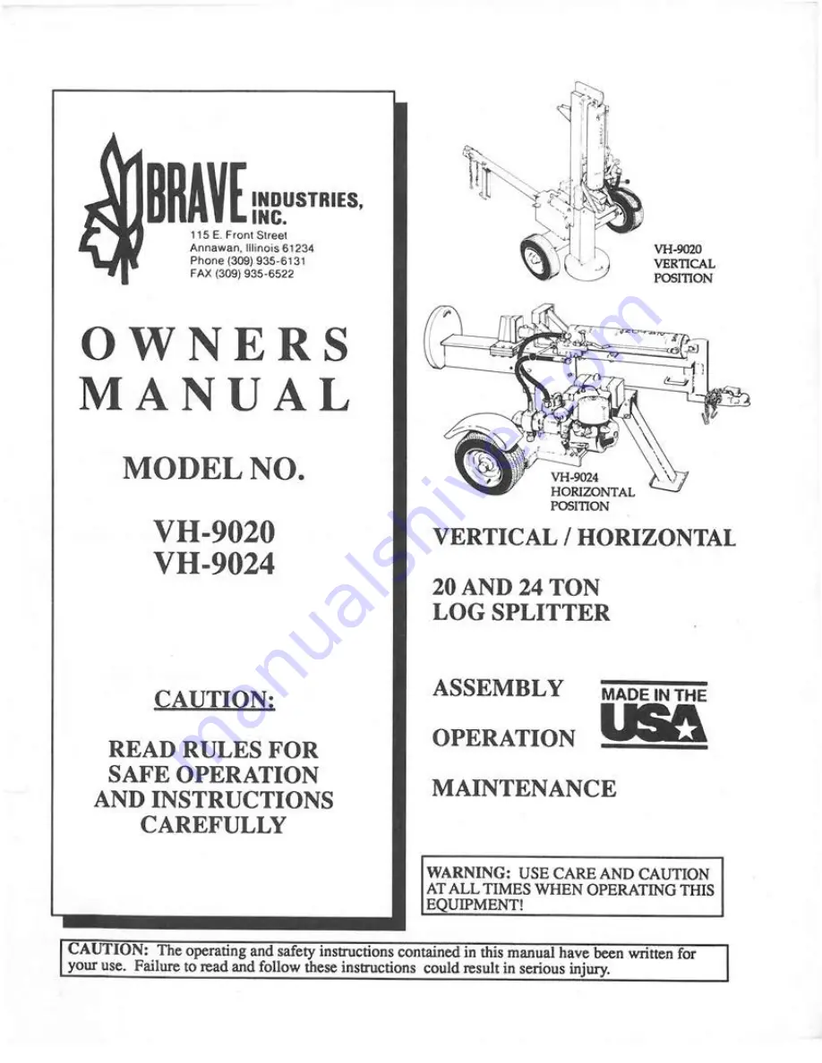 Brave VH-9020 Owner'S Manual Download Page 1