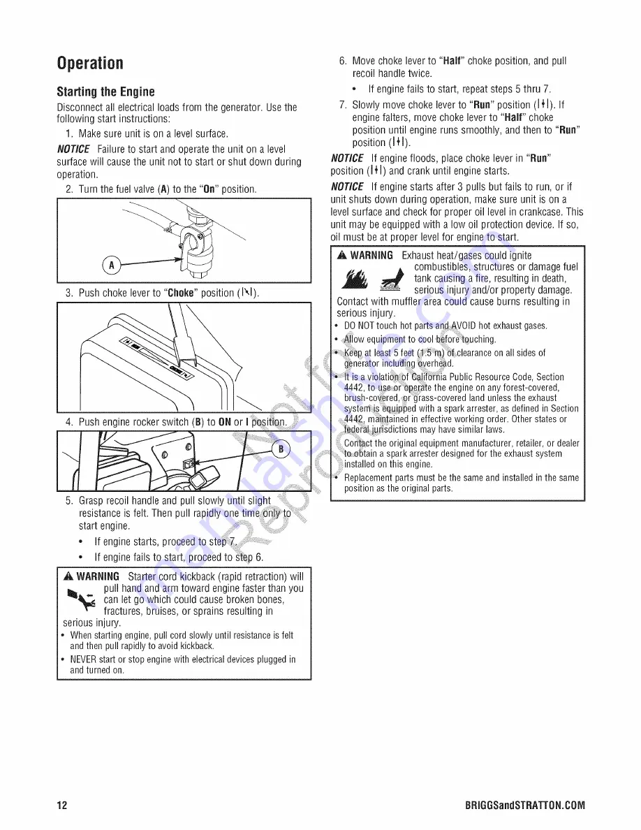 Briggs & Stratton 030467-0 Operator'S Manual Download Page 12