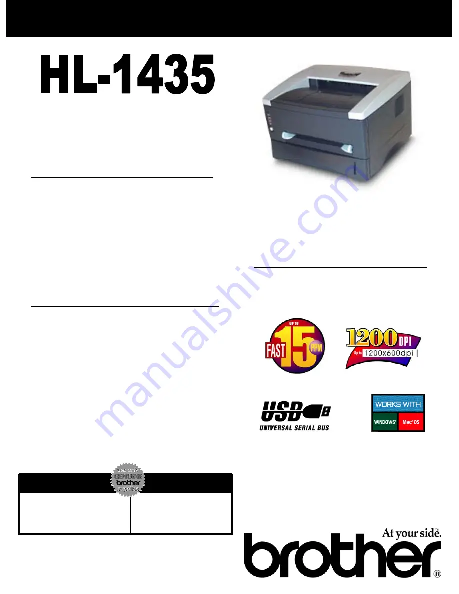 Brother 1435 - HL B/W Laser Printer Specifications Download Page 1