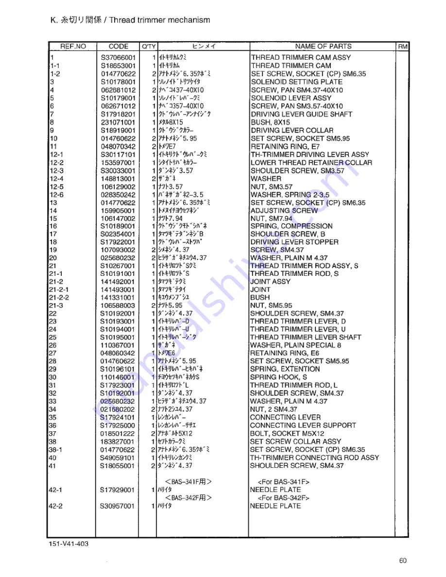 Brother BAS-341F Parts Manual Download Page 64