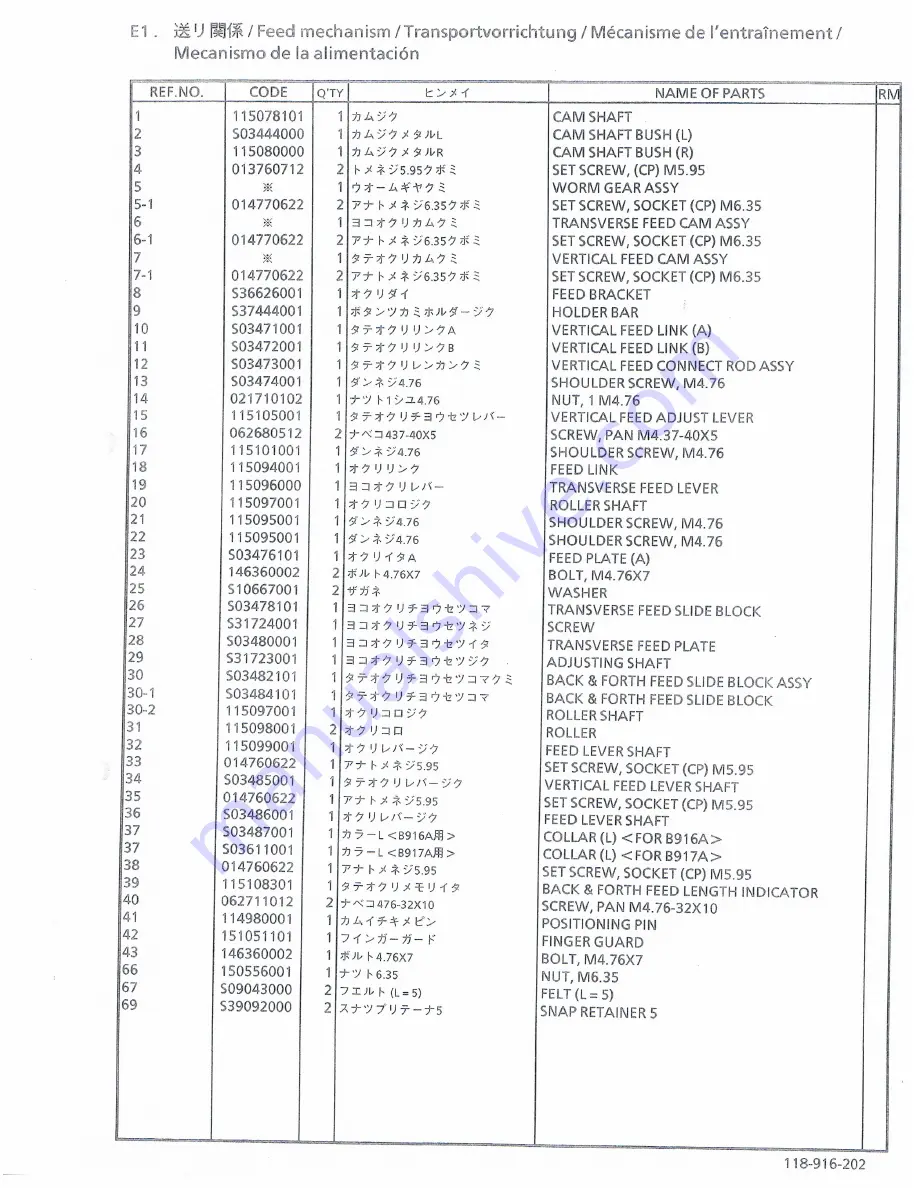 Brother CB3-B916A Parts Manual Download Page 14