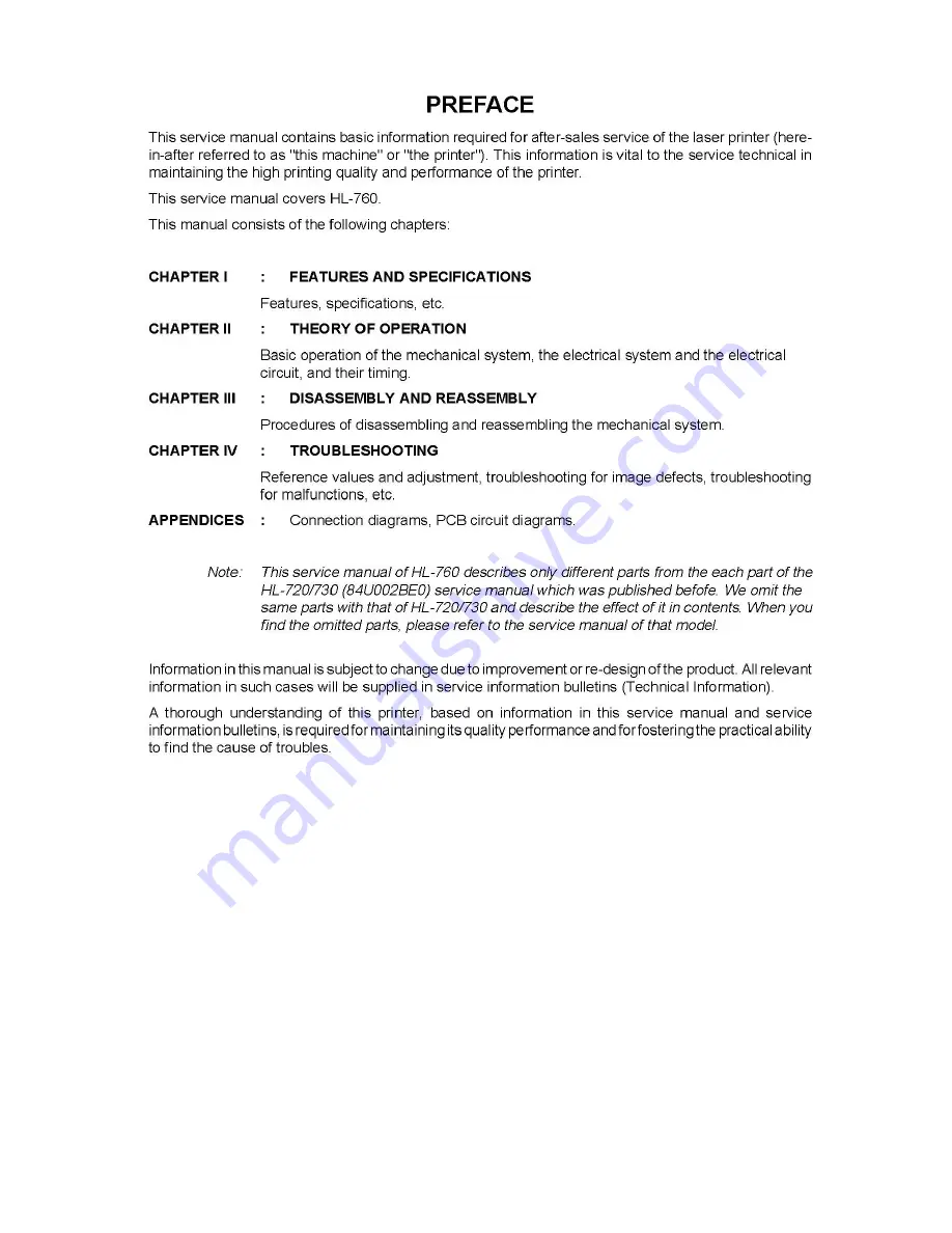 Brother HL 760 - B/W Laser Printer Service Manual Download Page 3