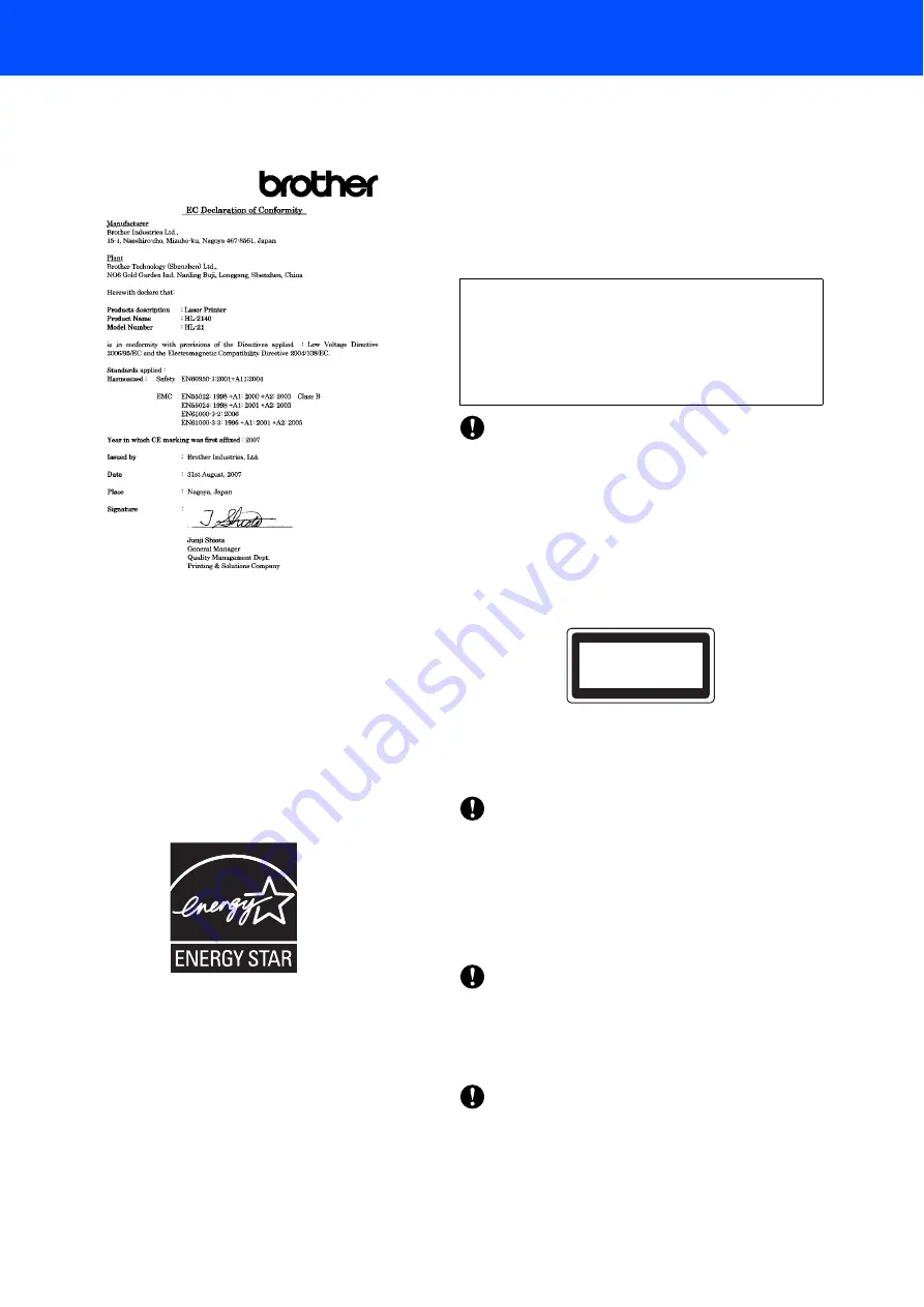 Brother LASER PRINTER HL-2140 Quick Setup Manual Download Page 7